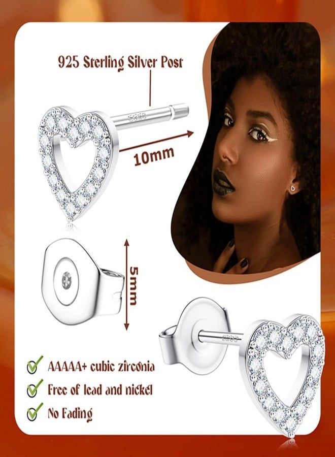 SAILIMUE Hypoallergenic Sterling Silver Stud Earrings for Women Men Brilliant Heart Knot Round Cubic Zirconia Earring Studs for Sensitive Ears Gold Silver Tone - Image 2